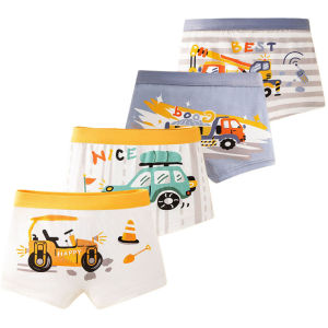 ZEEMIN Multipack Cotton Boy Boxer Brief Fun Excavator Pattern Kids Boxers Breathable Soft Children Underwear For 3-12 Years Old