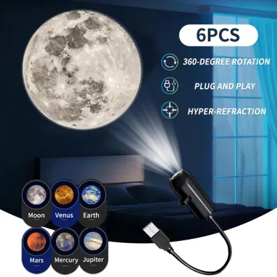 Moon Lamp Night Light LED 10 in 1 Moon Projector with 360° Adjustable Angle USB Charging Star Projector Mood Lighting for Bedroom Ceiling Room Decor (1/3/6/10 Slides)