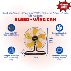 Quạt Sàn Lỡ Senko S1830 - SL1850 Motor Lõi Đồng 5 Cánh Gió Mạnh 3 Tốc Độ Điều Chỉnh Chiều Cao