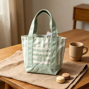 Striped Canvas Tote Bag -Friendly Shopping Handbag for Lunch