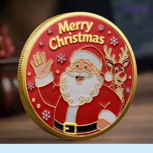 🔥🔥🔥fenglin Christmas Santa Claus Collection Commemorative Medal Souvenir Coin Home Decoration Gift