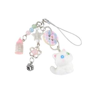 Adorable Cat Cartoon Phone Charm Keychain Plaids Button Phone Pendant Suitable for Students and Youthful Women Present