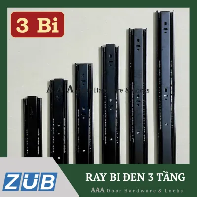 [3 Bi ĐEN] Bộ 2 thanh ray trượt hộc tủ màu ĐEN - Ray trượt 3 bi 3 tầng ngăn kéo tủ bản 42mm