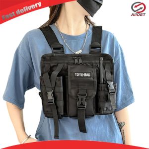 【Alloet】 Molle Shoulder Bag Oxford Cloth Molle Shoulder Vest Bags Adjustable Multiple Pockets Lightweight for Hiking Travel Cycling