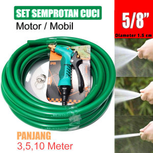 Paket Komplit Selang Air Doff Elastis Ukuran 5/8" Free Nozzle Semprotan Cuci Motor Cuci Mobil Siram Tanaman - Selang Air Taman Ukuran 5/8" Tebal 1MM