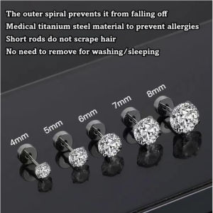 Titanium Steel Zircon Ear Bone Nails Flat Bottom Earrings with Multiple Sizes for Men and Woman