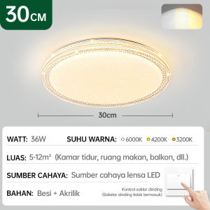 GOGEOUS Lampu Plafon Minimalis Modern Lorong Dekorasi Hias LED Bulat Pvc 48 Watt 3 Warna Kamar Tidur Ruang Tamu Plafon PVC Bulat Lampu Plafon Kristal