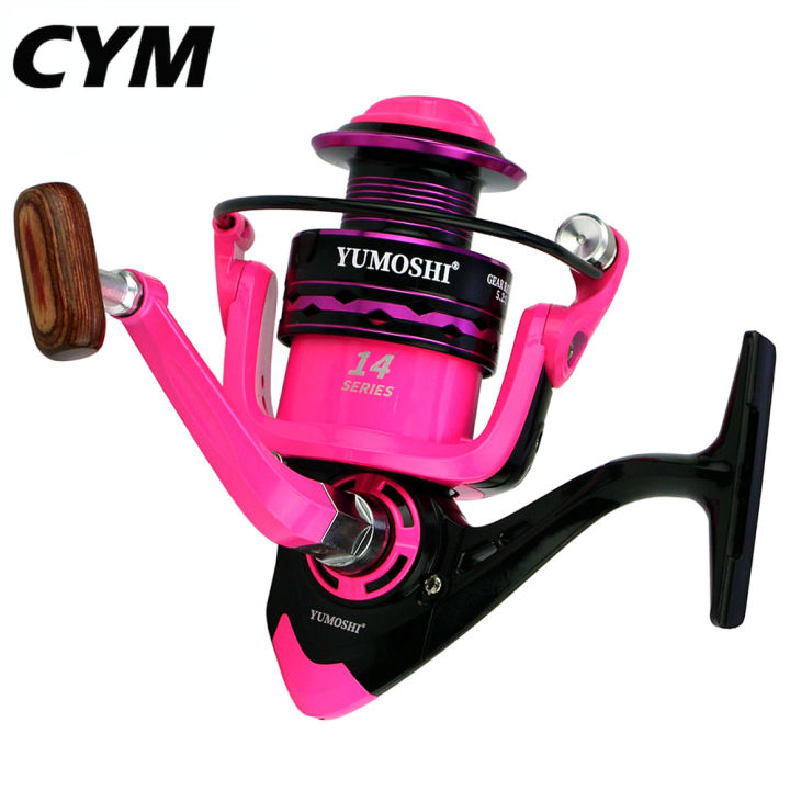 CYM Spinning Fishing Reel 5.2:1 High Speed Fishing Pink Metal Spool  Spinning Reels Foldable Exchangable Handle Fishing Accessories Equipment