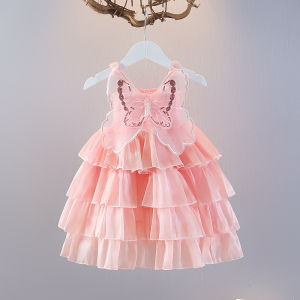 LEESIRIN Gaun Berlapis Sayap Malaikat untuk Usia 2-7 Tahun / Gaun Suspender Renda Tutu untuk Anak