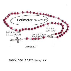 Natural Necklace Catholic Red Rosary Christian Crossed Necklace Handwoven Ornament Hip Hop Clothing Accessories
