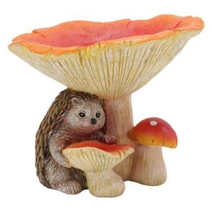 Funny Hedgehog Mushroom Resins Figurine Garden Ornament for Bird Feeding Outdoor Patios Lawn Animal Sculpture Decoration