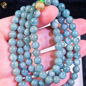 Natural Blue Water Jadeite A-Grade 108 Beads Necklace