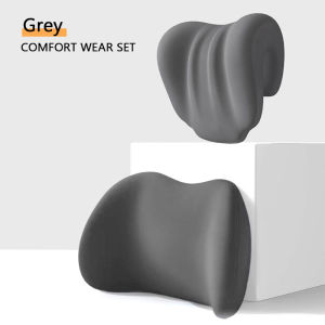 LUXEREST Ergonomic Memory Foam Cushion Set - Grey/Black Breathable Comfort Neck & Back Support