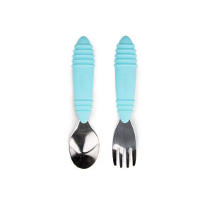 Bumkins Spoon + Fork Set ชุดช้อนส้อมสเตนเลส ด้ามจับซิลิโคน สำหรับน้อง 18 เดือนขึ้นไป สินค้าลิขสิทธิ์แท้ 100% จาก Bumkins Thailand
