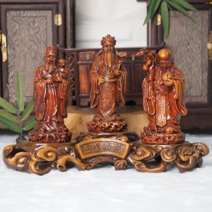 (สวยสุดในรุ่นที่เป็นฐานเดียวกัน) ชุดฮกลกซิ่วยืน งานเรซิ่นพ่นทรายทอง พร้อมฐานทรงขอนไม้ ขนาดสูง 9 นิ้ว สวยมาก