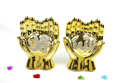 Hiasan Pajangan Tangan Keramik Kaligrafi Hiasan Keramik Allah Muhammad Gold 1 Set