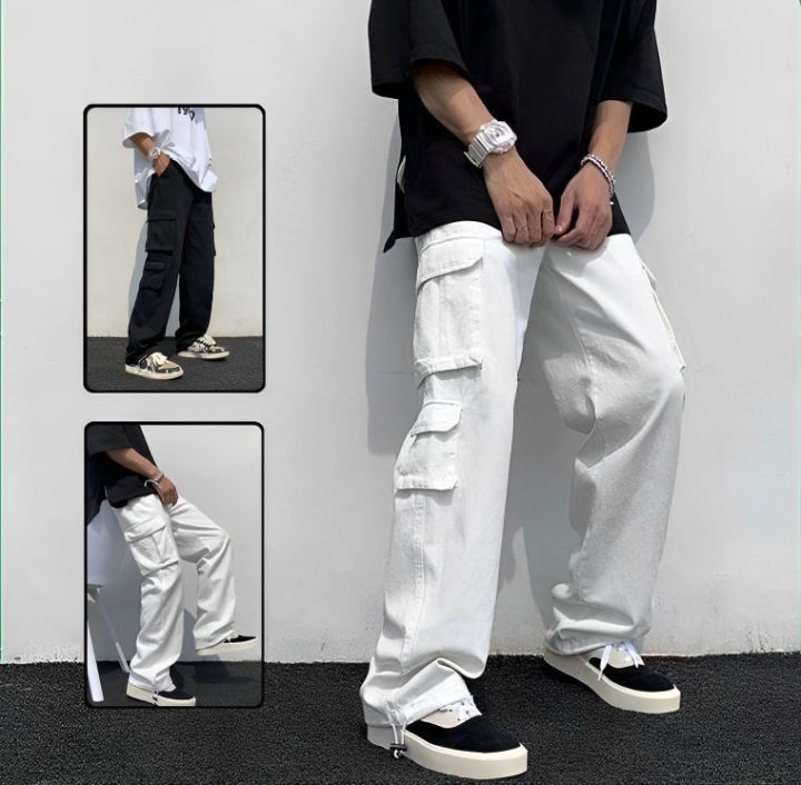 SUNANDSKISPORTS Casual Pants Men s Fashion Loose Straight Wide Leg Pants Men Streetwear Hip hop Pocket Cargo Pants Mens Trousers