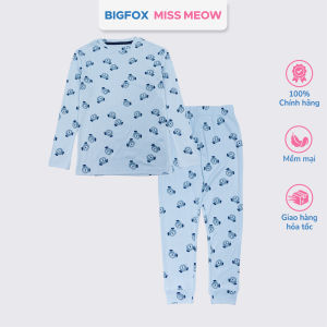 Bộ đồ dài tay cho bé trai Bigfox Miss Meow vải bozip mùa thu đông mặc nhà size đại trẻ em 3-8 tuổi