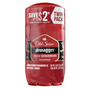 Lăn khử mùi Old Spice cho nam bảo vệ mồ hôi và mùi hôi 24/7 tươi mát kéo dài 24/7 dạng rắn vô hình Swagger với mùi gỗ tuyết tùng 2.6 oz (gói 2)