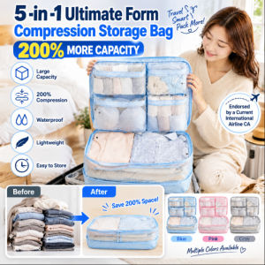 Compression Storage Bags 5 In 1 Space Saver Bags 200% Extra Capacity Packing Cubes Suitcase Organizers Travel Luggage Bags