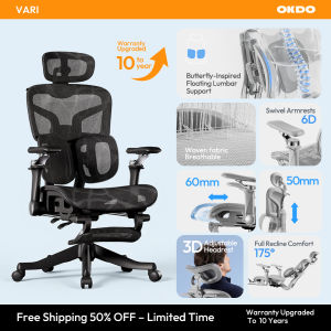 OKDO VARI Ergonomic Chair Office Computer Chair Dynamic Lumbar Support 175° Recline Nap Chair Adjustable Seat | 10‑Year Warranty