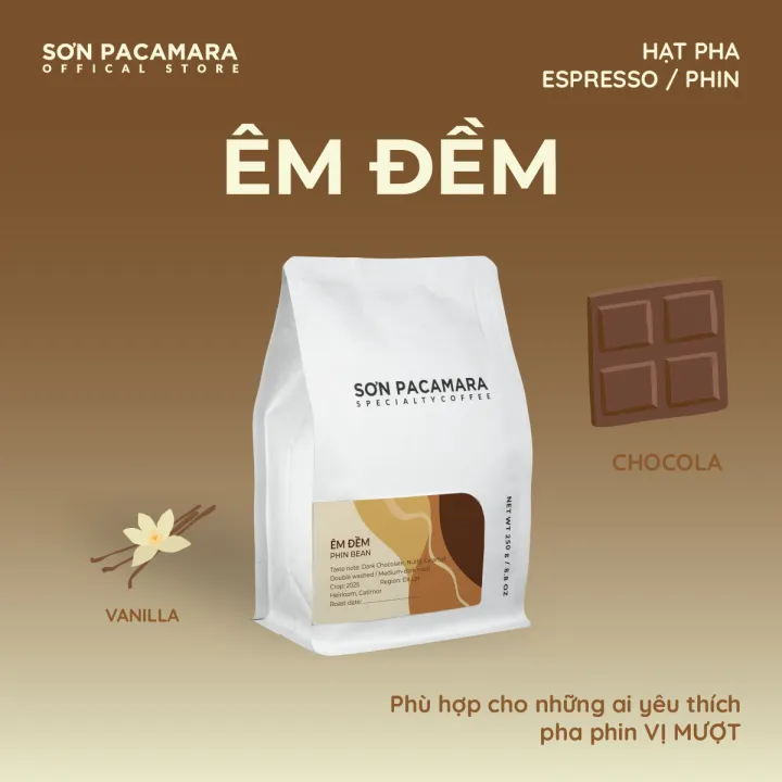 Cà Phê Pha Phin Sơn Pacamara Gói Êm Đềm, 100% Arabica chất lượng cao Đà Lạt, Rang Đậm, Chua Nhẹ Không Gắt, Gói 250gr/500gr