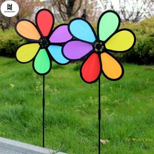 WH [BraveYimu] New Colorful Rain Dazy Flower Spinner Wind Windmill Garden Yard Outdoor Decor New