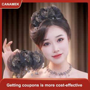 【CANAMEK 】 Sweet Mesh Tulle Tassels Hair Claw For Women Temperament Shining Zircon Ponytail Shark Clip Princess Headdress Hair Accessories Gifts