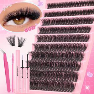 DIY false eyelashes set (with bond and seal) tweezers brush D curl mixed length Various eyelash types suitable for beginners to wear comfortably at home thick and fluffy cosplay/Halloween/Christmas gift