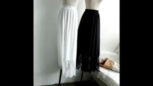 High Waisted Lining Petticoat Long Pleated Skirt Maxi Bottom Ladies White Black Lace Skirt