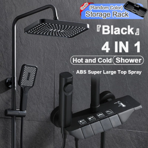 COD（buy 1 get 1 free gift）Teknologi Masa kini 4 IN 1 Modes of Water Outlet Shower Kamar Mandi Full Set Panas Dingin Persegi Hitam Matte dengan Mixer Panas Dingin