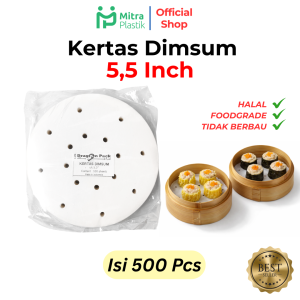 Kertas Dimsum 55" inch Dragon Pack isi 500 pcs Alas Dimsum Paper 14 cm Klakat 18 cm Putih White Lubang
