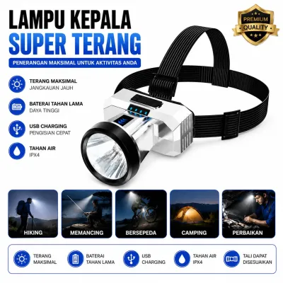 Senter Cas Kepala LED Headlamp Mini 3 Mode Waterproof Rechargeable RG 102