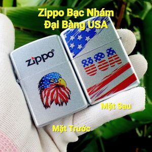 Bật Lửa Zippo Bạc Nhám Đại Bàng Đời A-24 Mặt Phải ( Tặng Kèm Đá Bấc) Hộp Quẹt Zippo Sưu Tầm