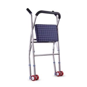 Foldable Stainless Steel Walking Aid with Seat and Wheels Elderly Walker Frame Height Adjustable Tongkat Bantu Jalan