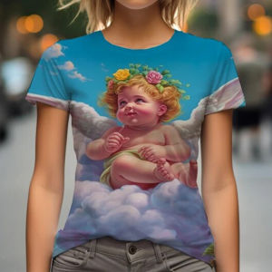 [Local Stock] ZEEMIN Summer Angel Baby 3D Print T-shirts Women Streetwear Casual Fashion Y2k Short Sleeve T Shirt O-neck Kids Tees Tops Clothing