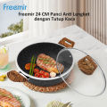 freemir Wajan Panggang Anti Lengket 24cm Casserole Pan Non Stick Serbaguna Tutup Kaca Coating Granit. 
