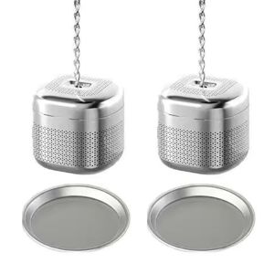 GUHEHARD 2 Set Stainless Steel Square Tea Infuser with Tray Ball Tea Strainer Kitchen Gadgets Chain Design Tea Filter Cooking