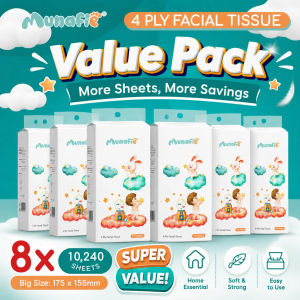 Munafie【8 Packs】4-Ply Facial Tissue Paper Large Size 175×155mm Soft & Smooth Natural Wood Pulp Tissue 1280 Sheets Total Hanging Tissue with Free Gift Suitable for the Whole Family Including Babies & Women Safe & Gentle