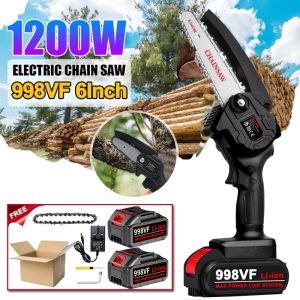 Metal Mart Chainsaw Cordless 998VF 6 Inch Electric Mini Chainsaw Wood Cutter Portable Branch Pruning Saw Gergaji Elektrik Mesin 电锯