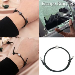 A5TG Màu đen Hạt cacbua vonfram Máy phá kính Dây đeo cổ tay thoát hiểm Dụng cụ tự cứu hộ Vòng đeo tay thoát hiểm Vòng tay phá cửa sổ ô tô