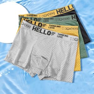 DOI4RE 5Pcs แบบบางโปร่ง บ็อกเซอร์ตาข่ายผู้ชาย ระบายอากาศได้ จดหมาย บ็อกเซอร์แบบไม่มีรอยต่อ แฟชั่น กางเกงใน ชุดชั้นในสำหรับผู้ชาย ชาย