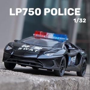 1:32 Scale Lambo LP750 Police Alloy Car Model Diecast Car Sound Light Car Lovers Collection Kids Birthday Gift Metal Boys Toys