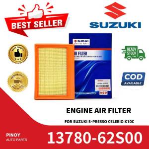 Suzuki Engine Air Filter for S-PRESSO Celerio K10C 13780-62S00. Yellow filter with orange frame. Blue packaging. Best seller premium quality ready stock COD available.