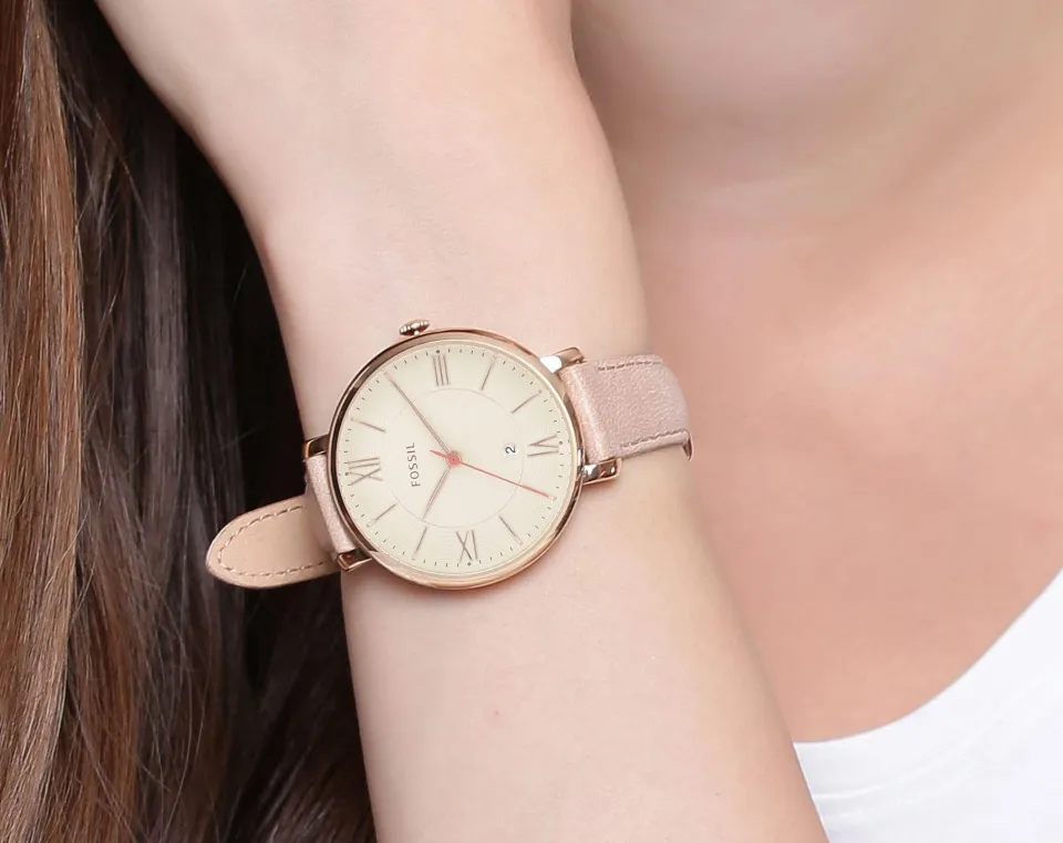 Fossil jacqueline sand leather watch hotsell