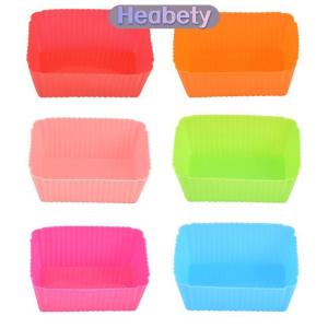 Heabety 6 cái khuôn bánh Silicone hình chữ nhật mềm muffin cupcake lót nướng cốc khuôn kẹo khuôn bakeware món nướng