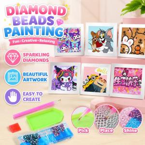 Lukisan Manik Berlian 💎 18x18CM DIY Diamond Painting Cute Cartoon Solid Wood Frame Handmade Craft Gift