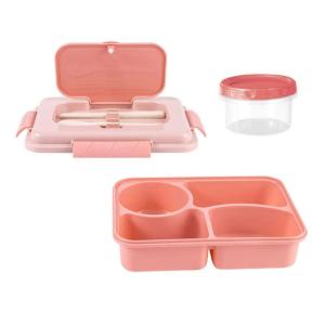 Microwaveable Divided Bentos Box With Spill Proof Lid Soup Bowl Utensils Set Plastic Lunch Holder For Daily Use