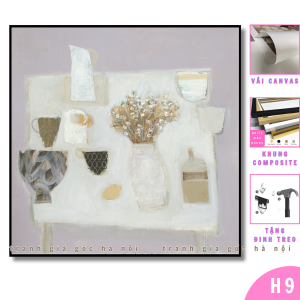 Tranh trừu tượng khổ vuông cỡ lớn trang trí phòng khách phòng ngủ phong cách Wabi sabi chất vải canvas đã có khung