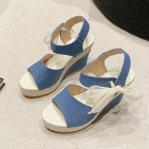 Free Shipping New Long-Lasting WomenS Sandals With A Wedge Heel Lace-Up Design Open-Toe Style And A One-Strap Closure With Velcro Featuring A Platform Sole